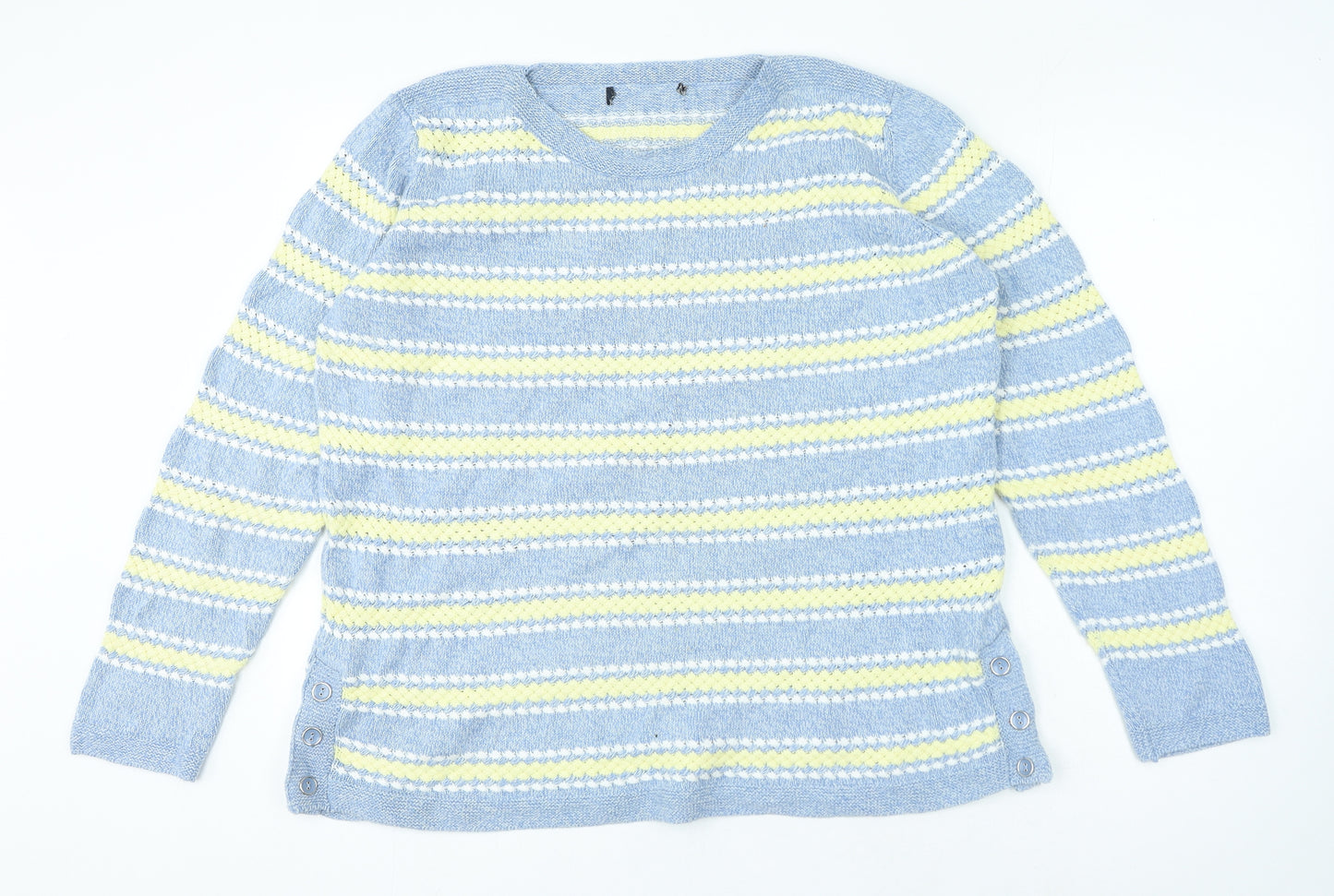 Preworn Womens Multicoloured Round Neck Striped Pullover Jumper Size M - Buttons on side