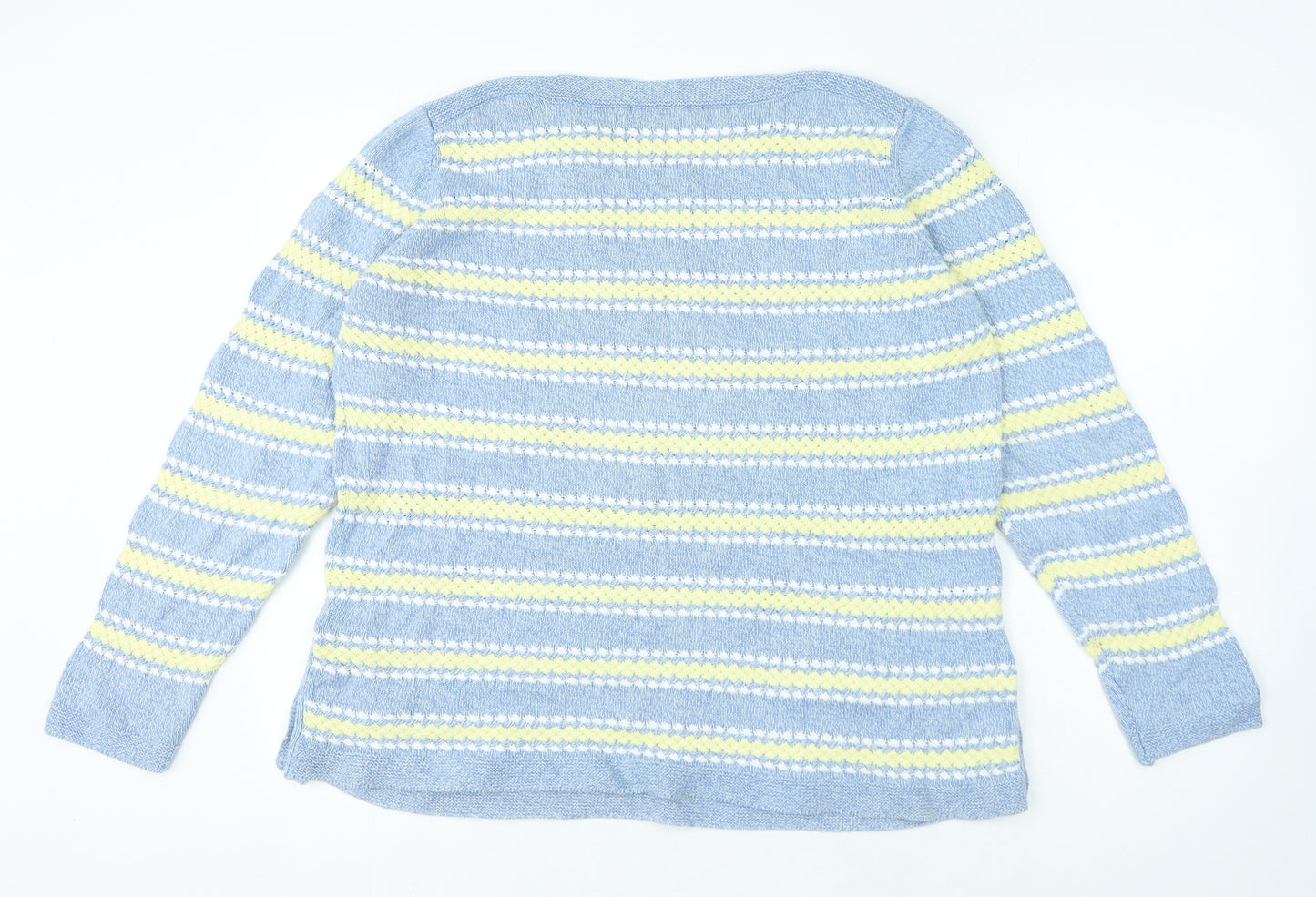 Preworn Womens Multicoloured Round Neck Striped Pullover Jumper Size M - Buttons on side