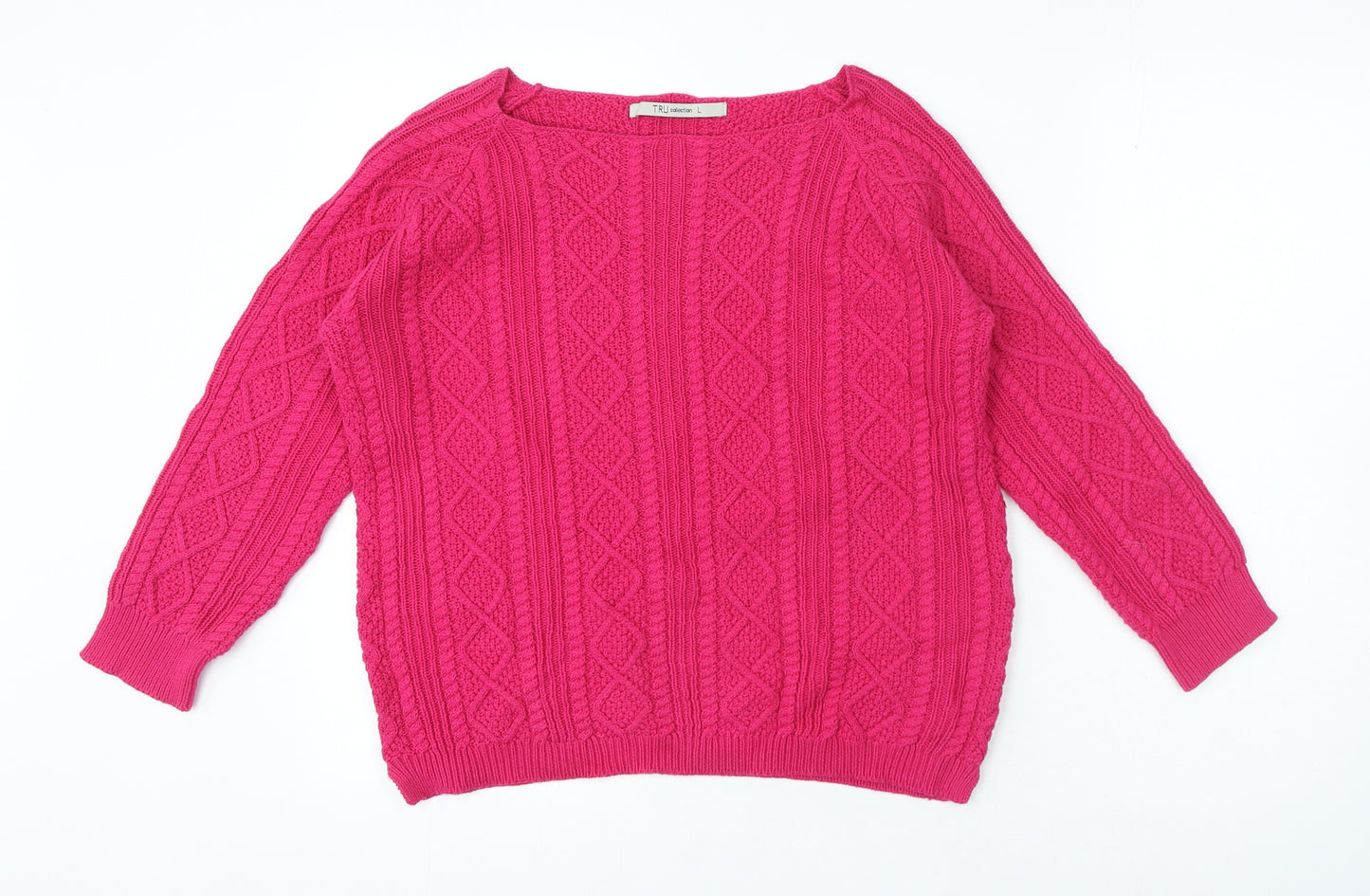 Tru Collection Womens Pink Round Neck 100% Cotton Pullover Jumper Size L