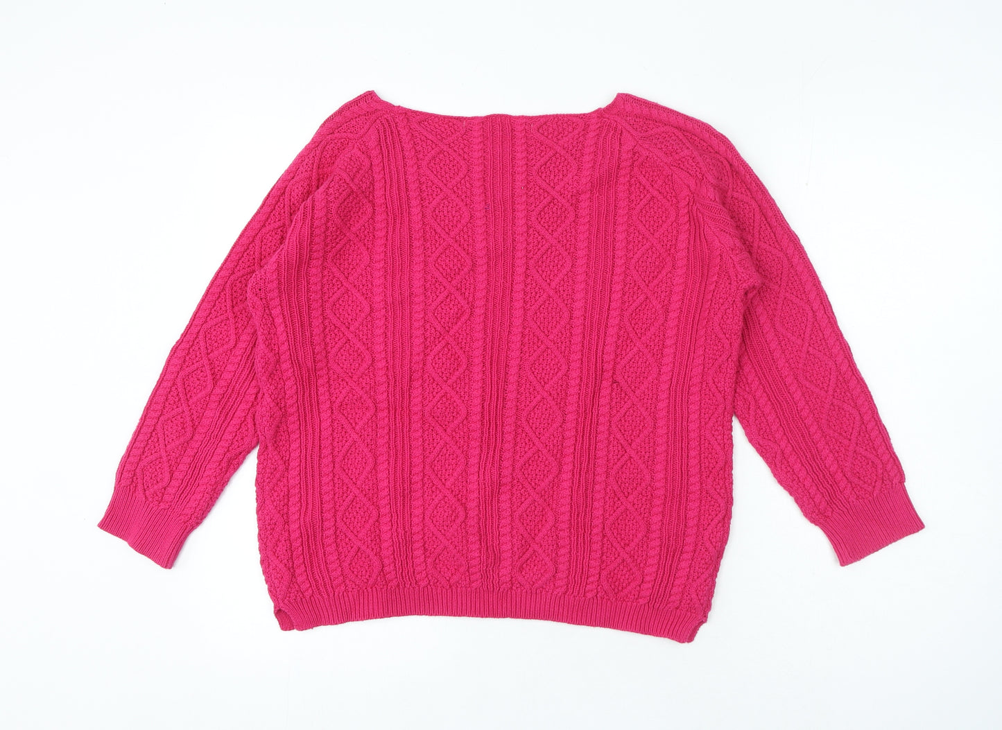 Tru Collection Womens Pink Round Neck 100% Cotton Pullover Jumper Size L