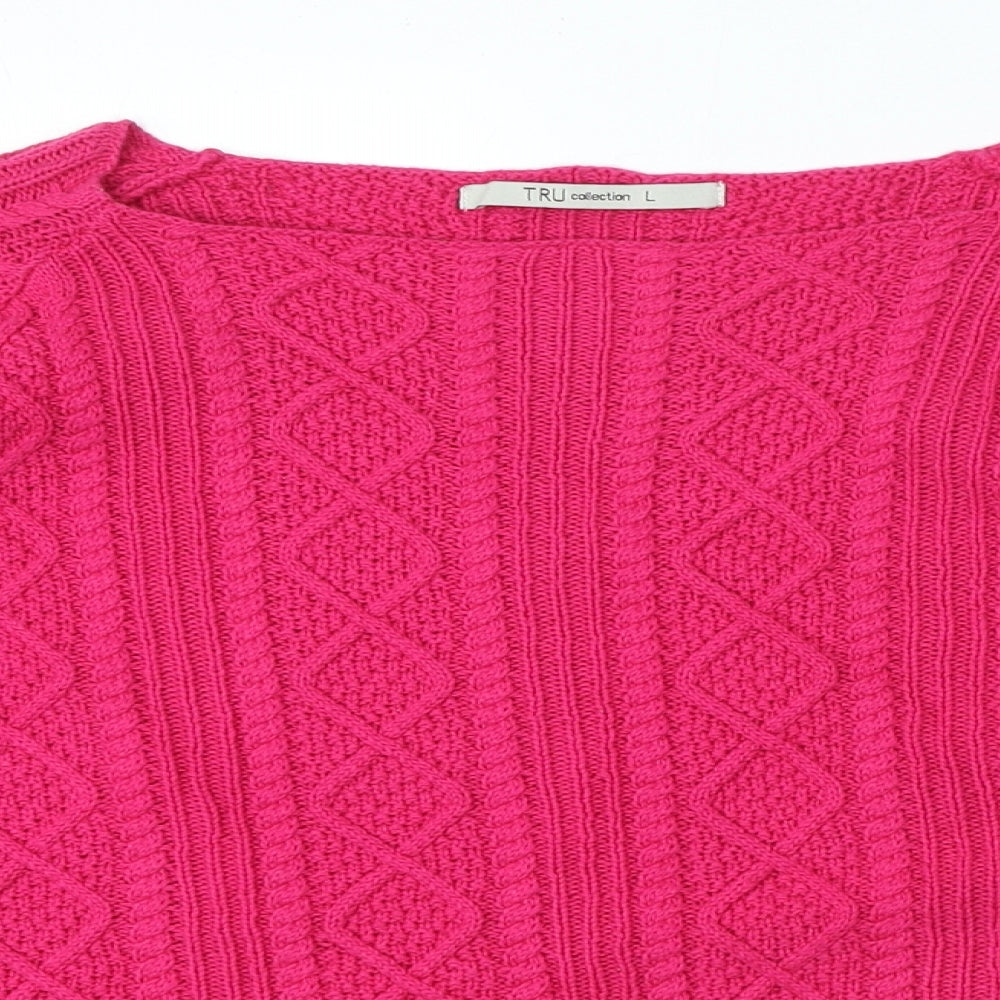 Tru Collection Womens Pink Round Neck 100% Cotton Pullover Jumper Size L