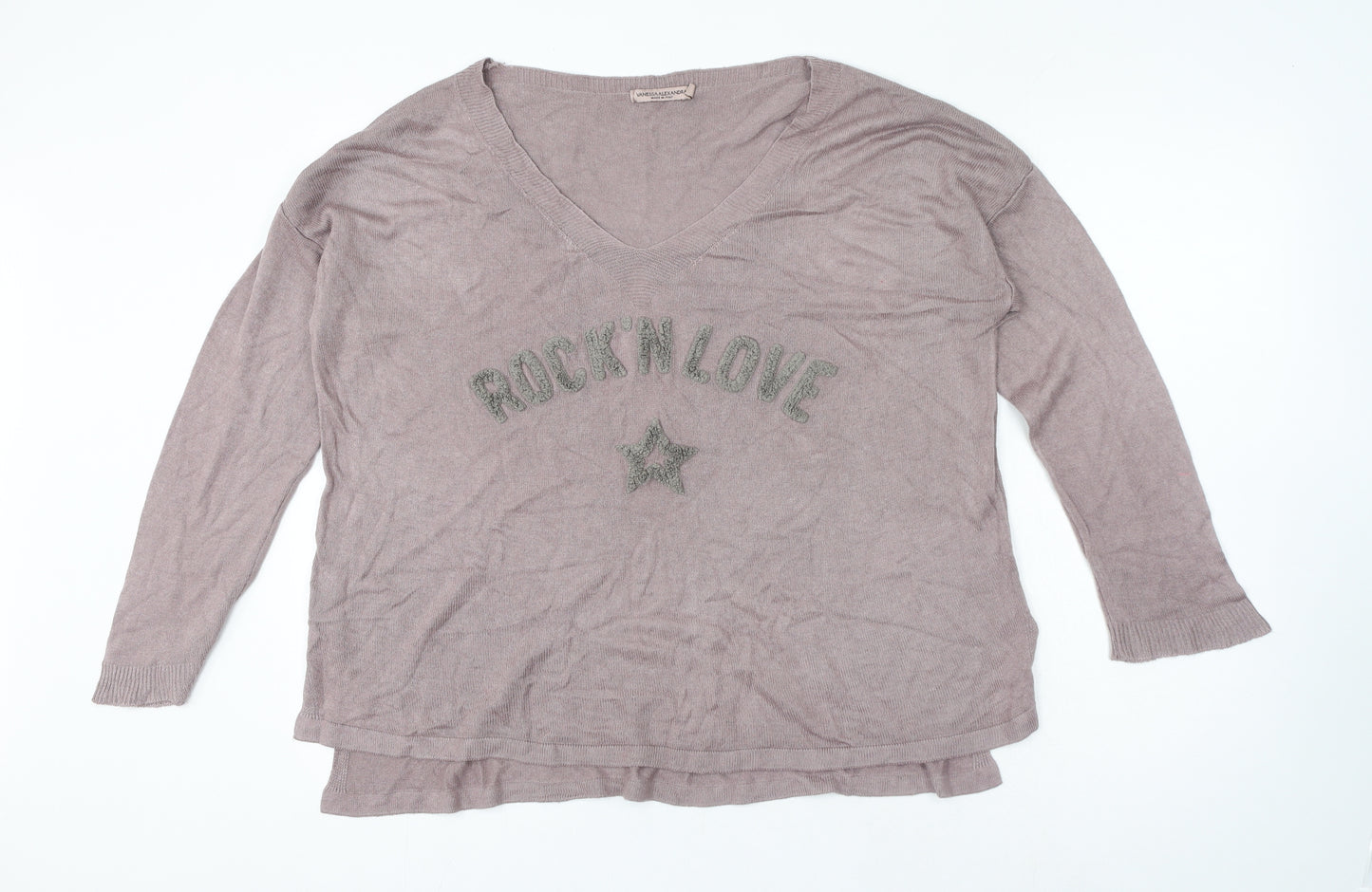 Vanessa Aexandra Womens Beige Modal Jersey T-Shirt Size M V-Neck - Rock N Love