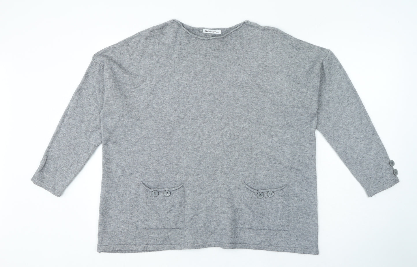 Sweet Lady Womens Grey Round Neck Polyamide Pullover Jumper Size S