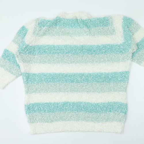 Originals Knitwear Womens Blue V-Neck Striped Polyester Pullover Jumper Size XL