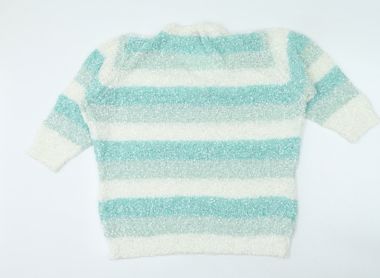 Originals Knitwear Womens Blue V-Neck Striped Polyester Pullover Jumper Size XL
