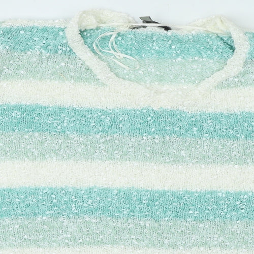 Originals Knitwear Womens Blue V-Neck Striped Polyester Pullover Jumper Size XL
