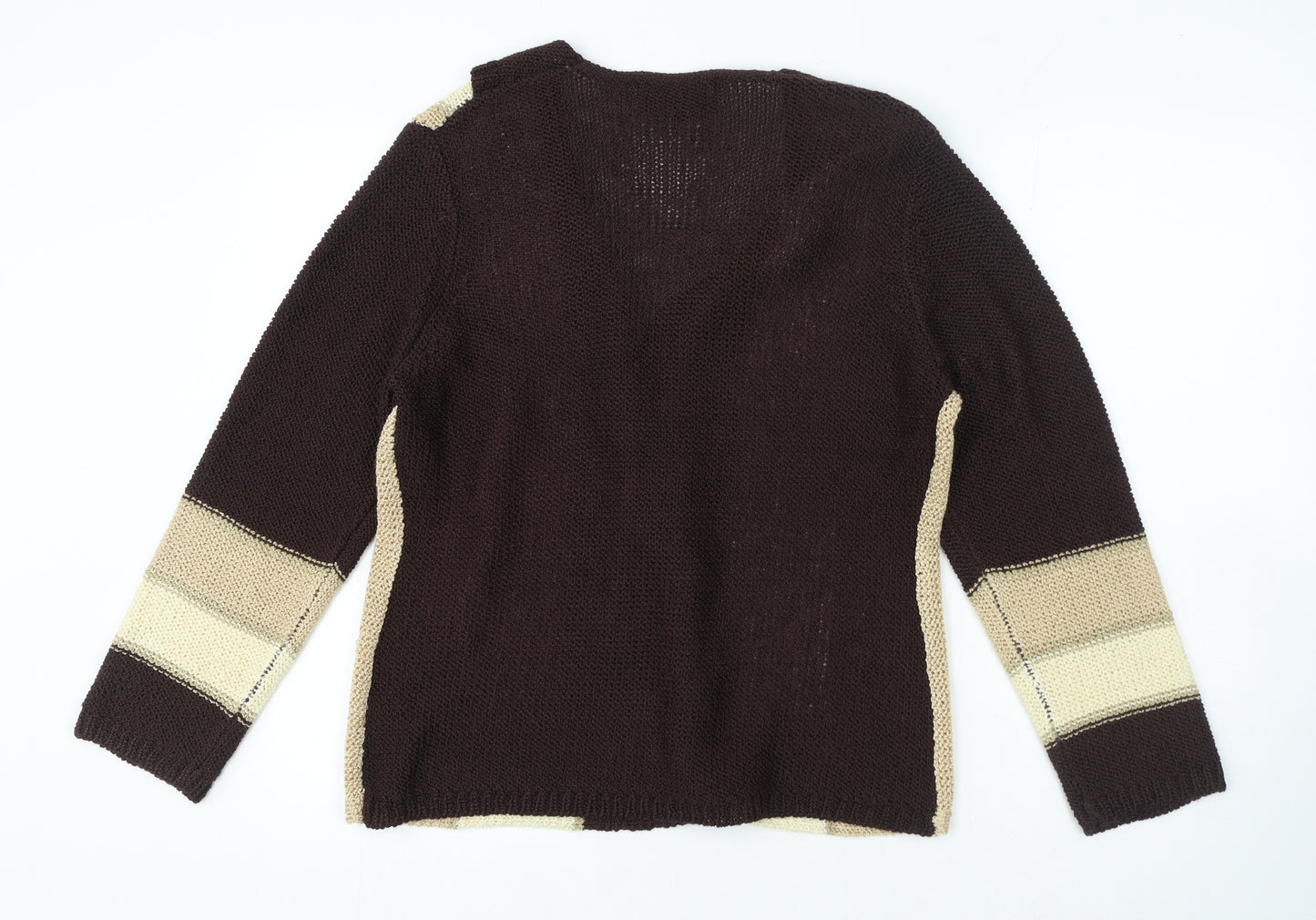 Stephen Womens Brown Collared Striped Acrylic Cardigan Jumper Size L