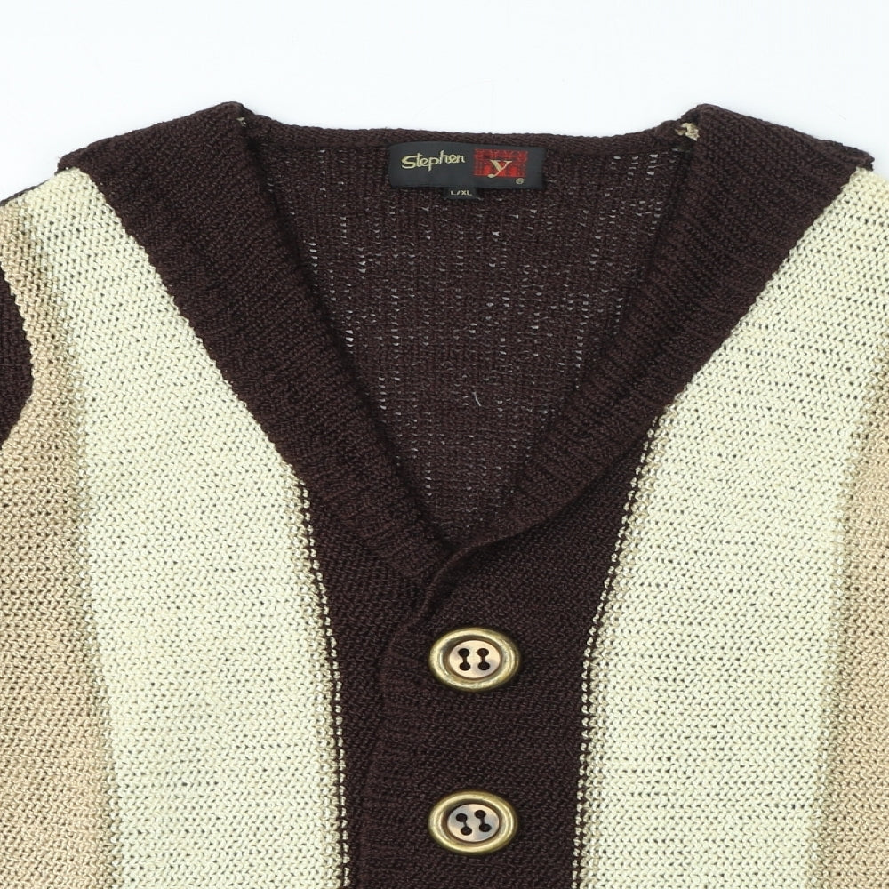 Stephen Womens Brown Collared Striped Acrylic Cardigan Jumper Size L