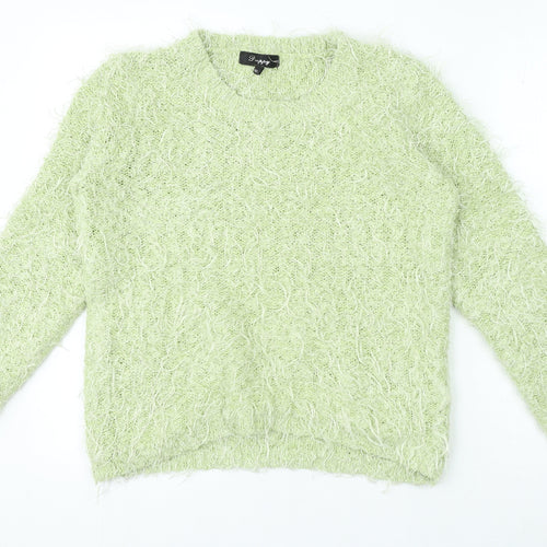 Preppy Womens Green Crew Neck Acrylic Pullover Jumper Size M