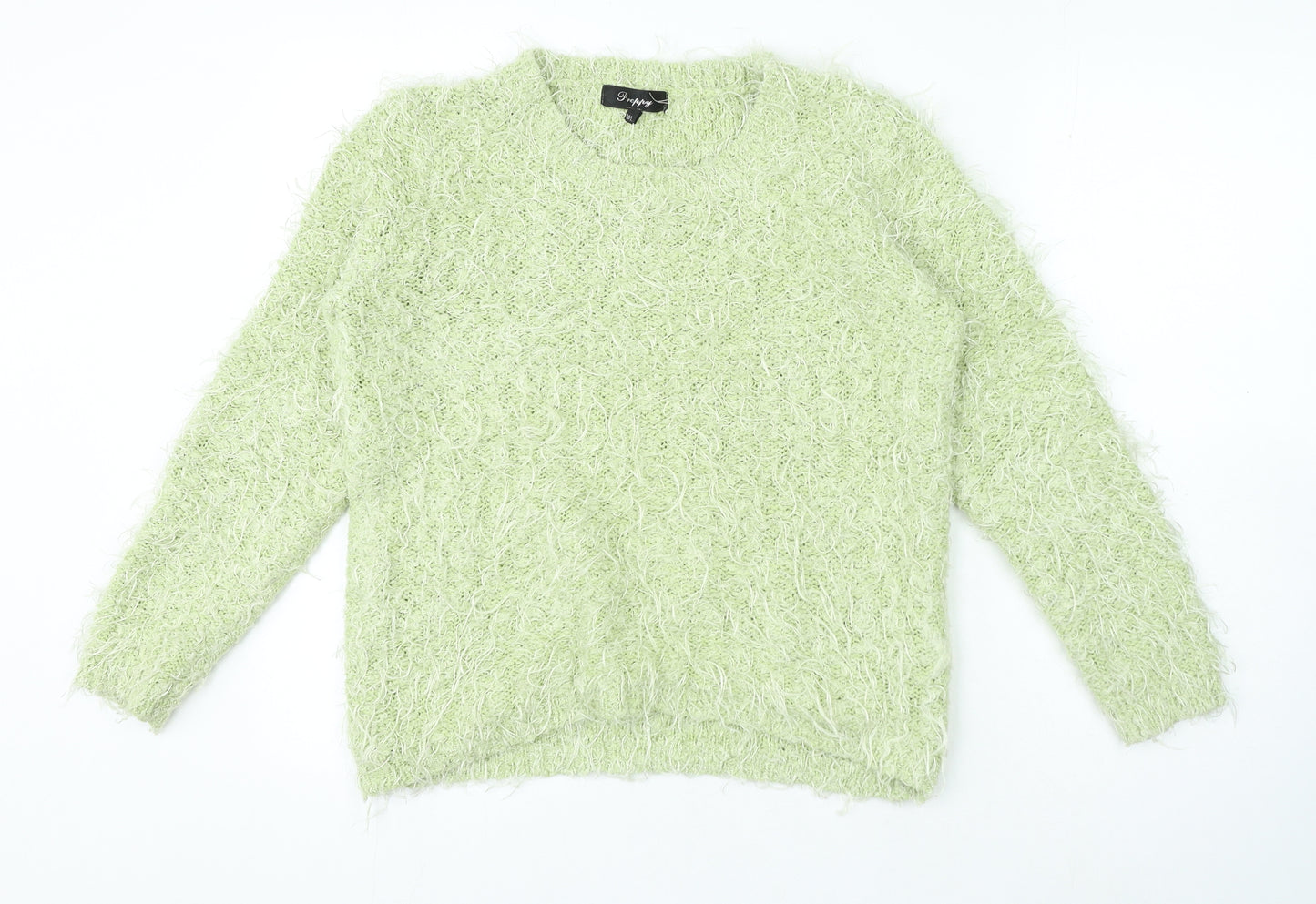 Preppy Womens Green Crew Neck Acrylic Pullover Jumper Size M