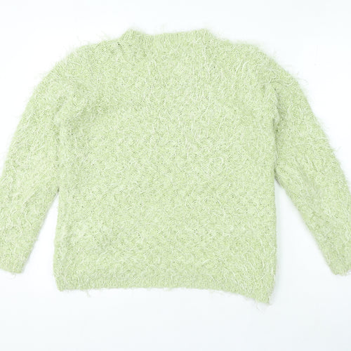 Preppy Womens Green Crew Neck Acrylic Pullover Jumper Size M