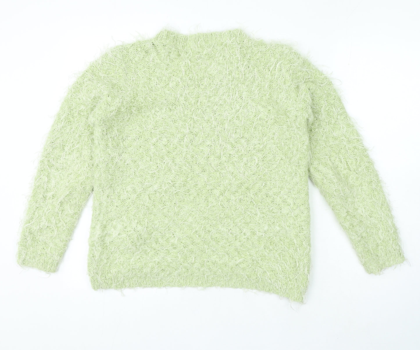 Preppy Womens Green Crew Neck Acrylic Pullover Jumper Size M