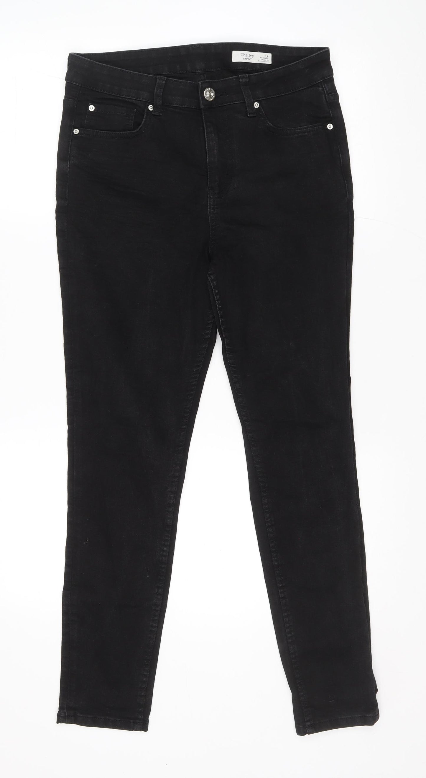 Marks and Spencer Womens Black Cotton Skinny Jeans Size 12 L28 in Regular Zip