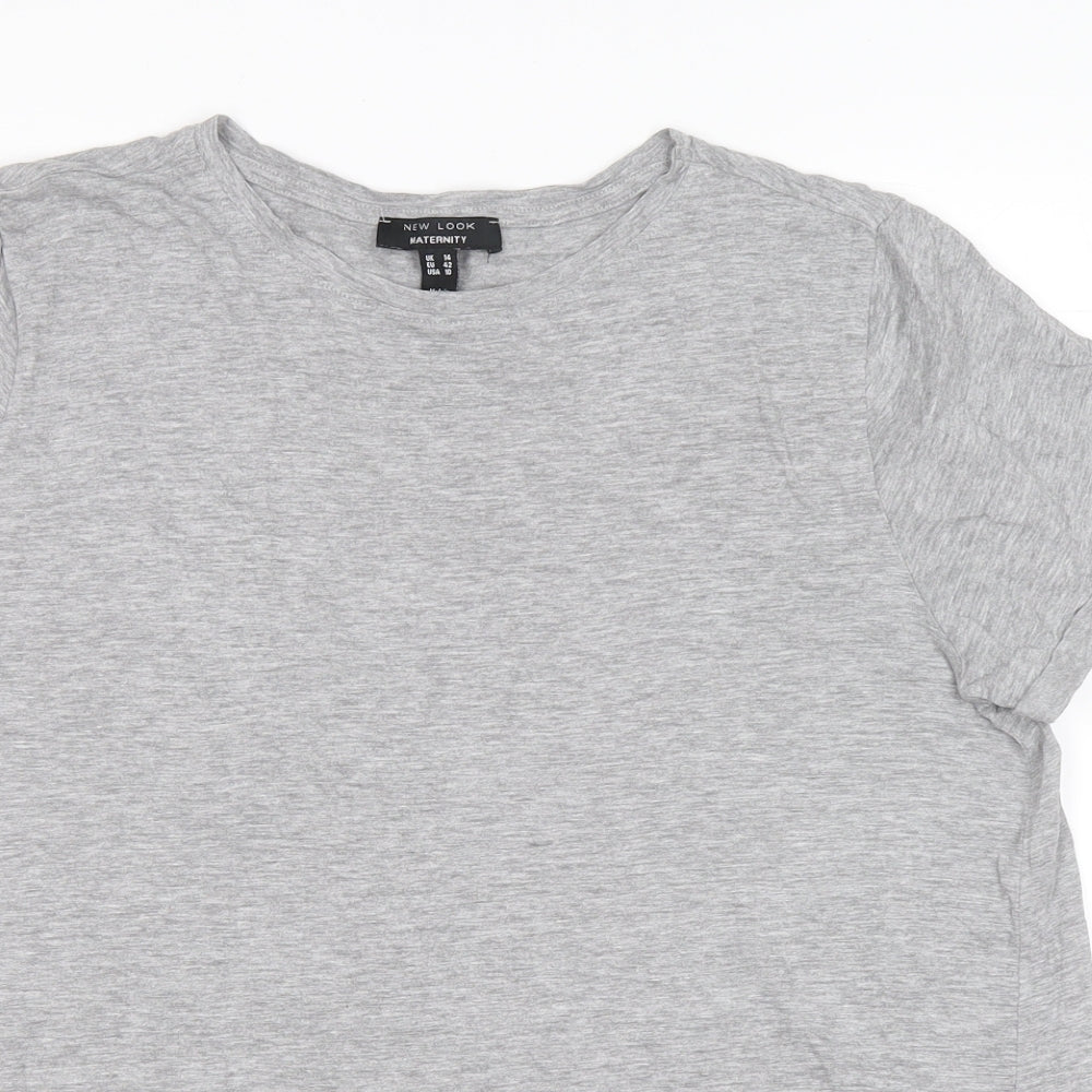 New Look Womens Grey Cotton Basic T-Shirt Size 14 Round Neck