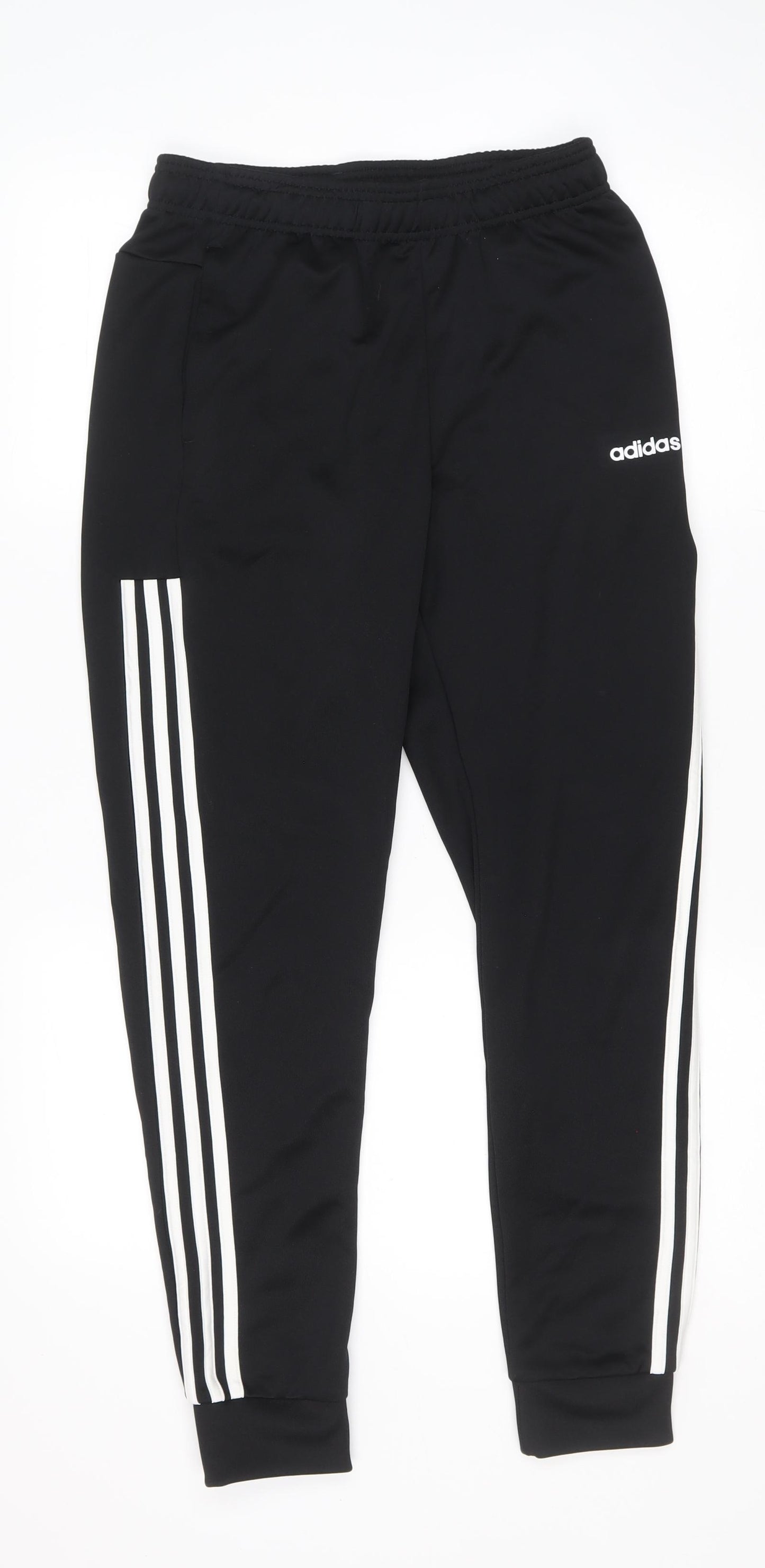 adidas Boys Black Polyester Sweatpants Trousers Size 13-14 Years Regular Drawstring