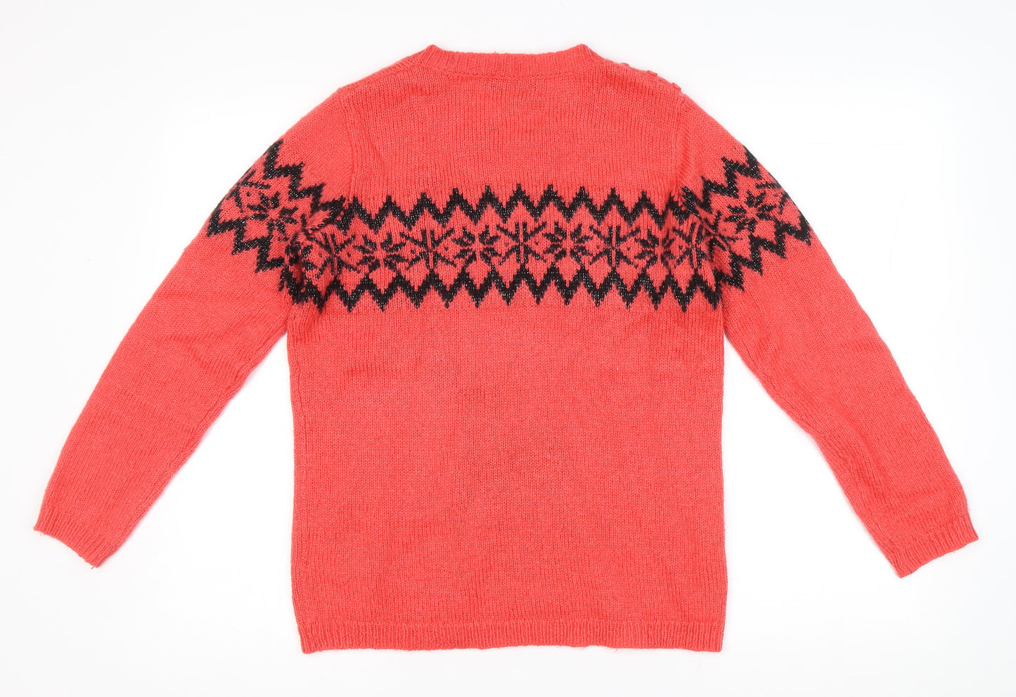 NEXT Womens Pink Round Neck Fair Isle Acrylic Pullover Jumper Size 8 - Stag