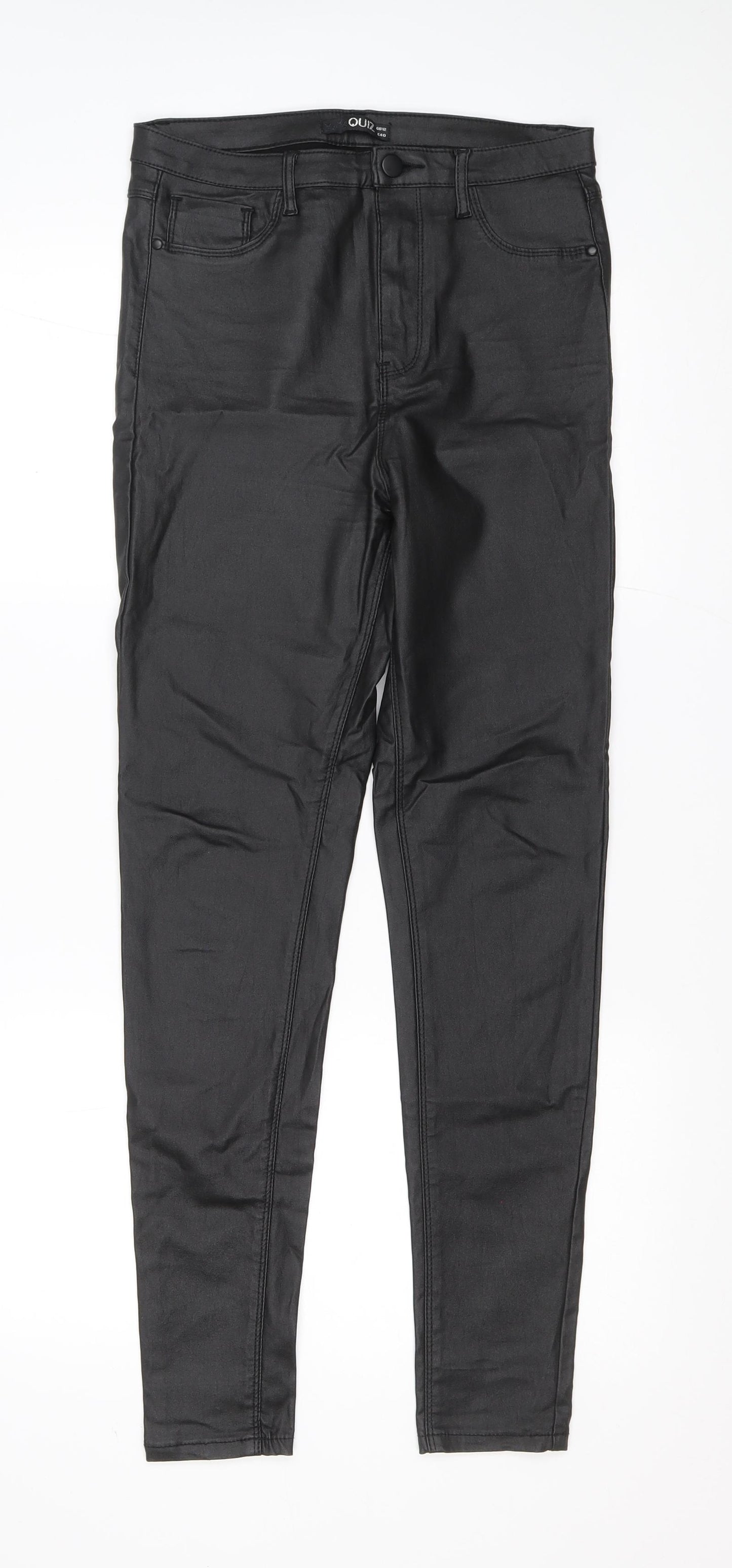 Quiz Womens Black Viscose Capri Trousers Size 12 L28.5 in Regular Zip