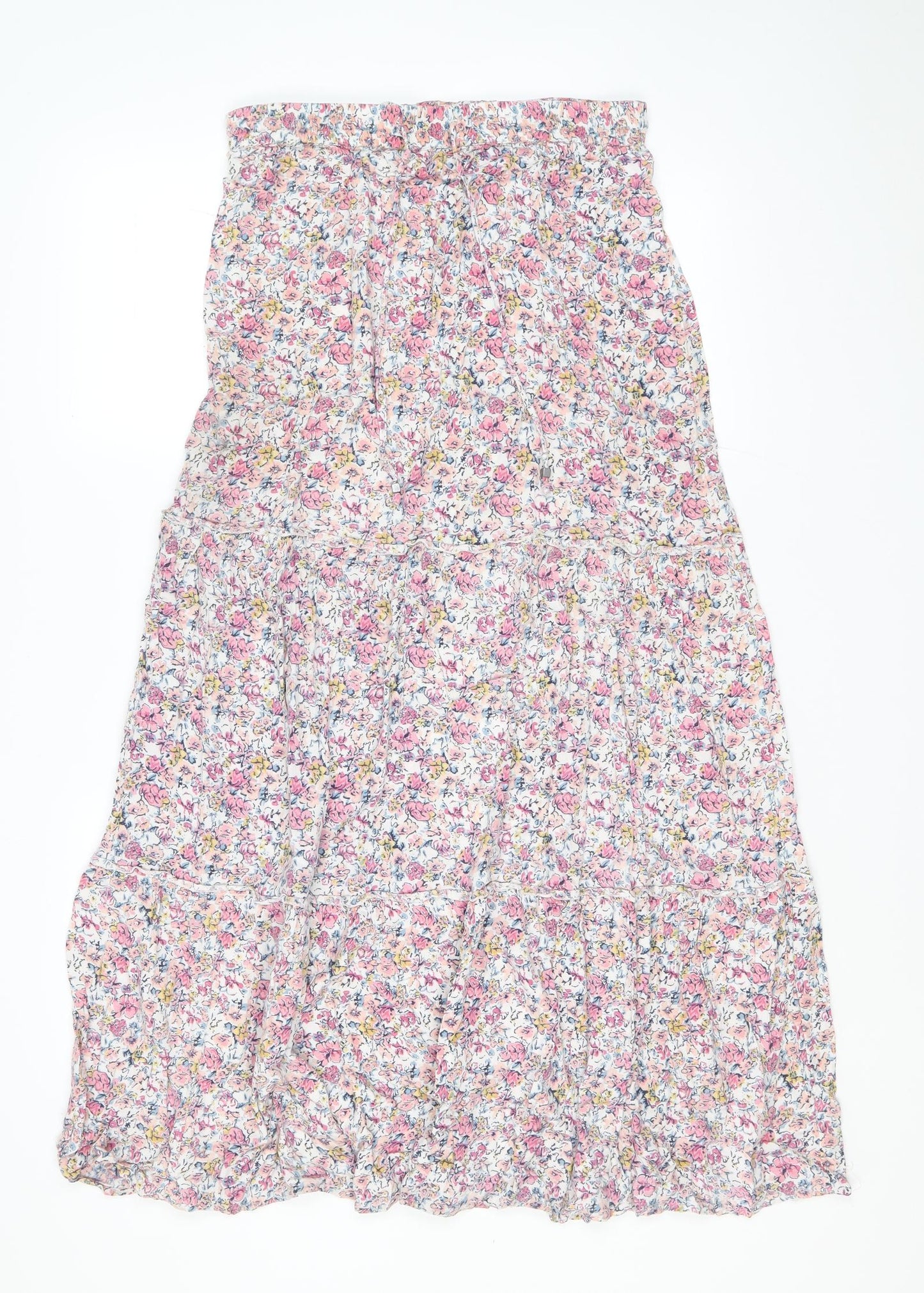 F&F Womens Pink Floral Viscose Peasant Skirt Size 8 Drawstring