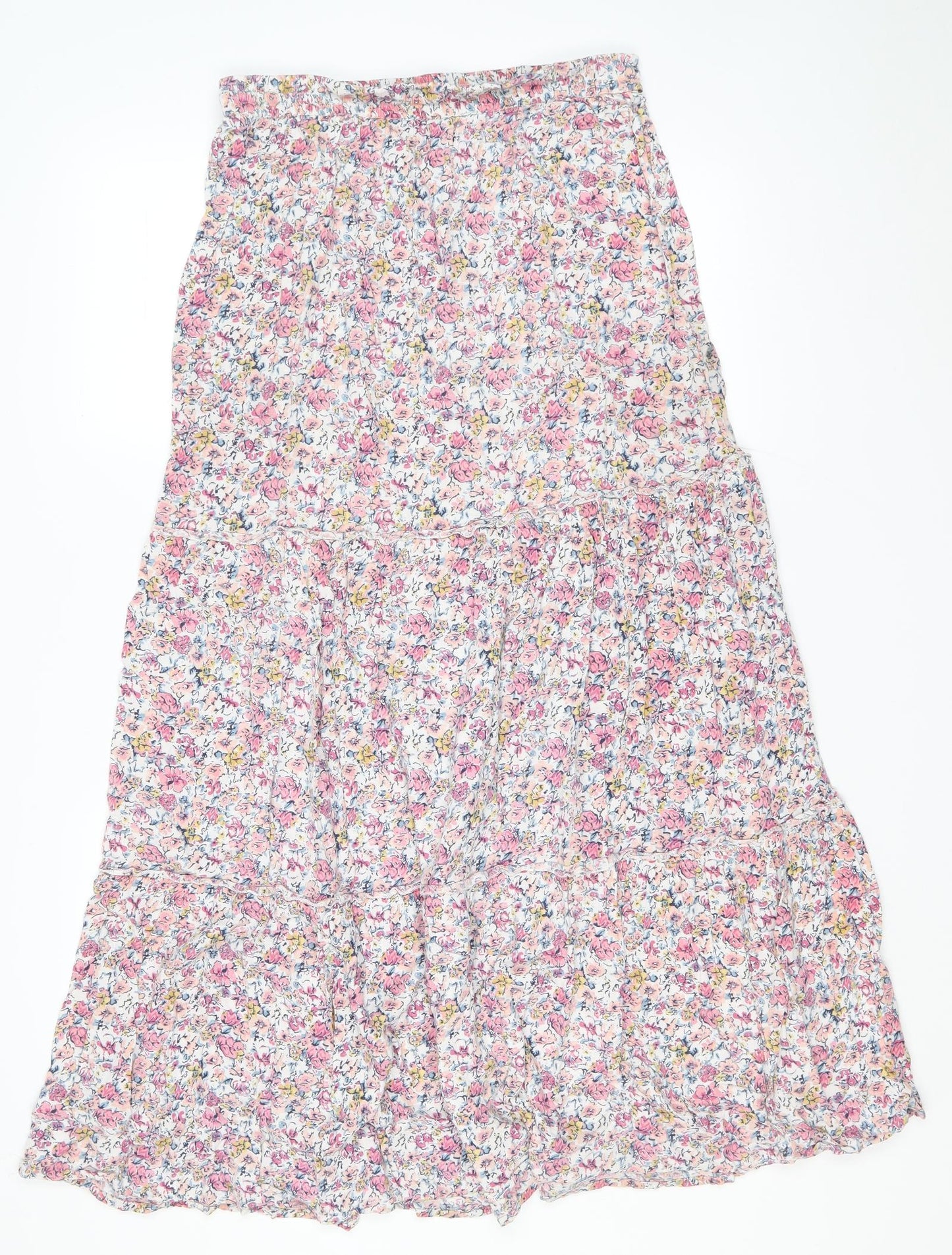 F&F Womens Pink Floral Viscose Peasant Skirt Size 8 Drawstring