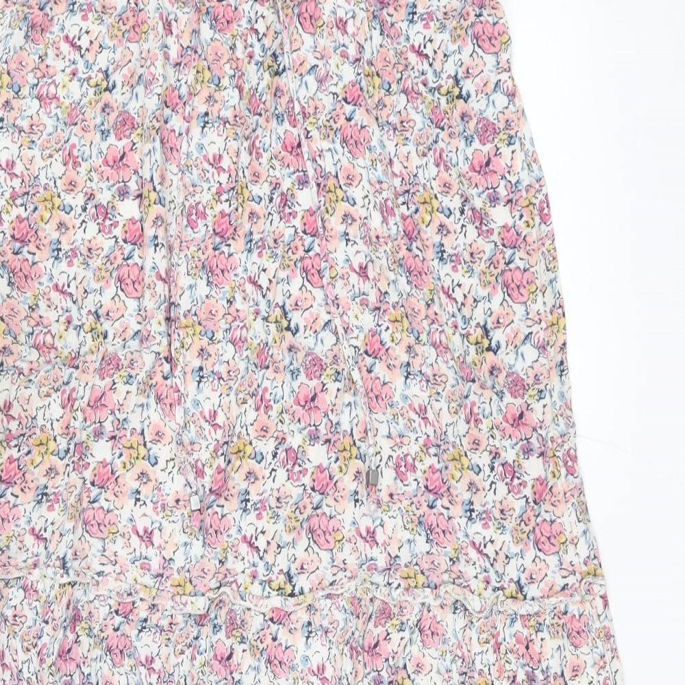 F&F Womens Pink Floral Viscose Peasant Skirt Size 8 Drawstring
