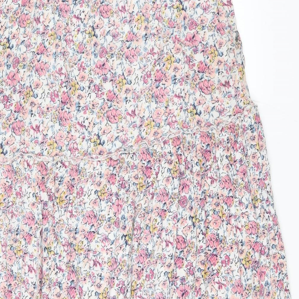 F&F Womens Pink Floral Viscose Peasant Skirt Size 8 Drawstring