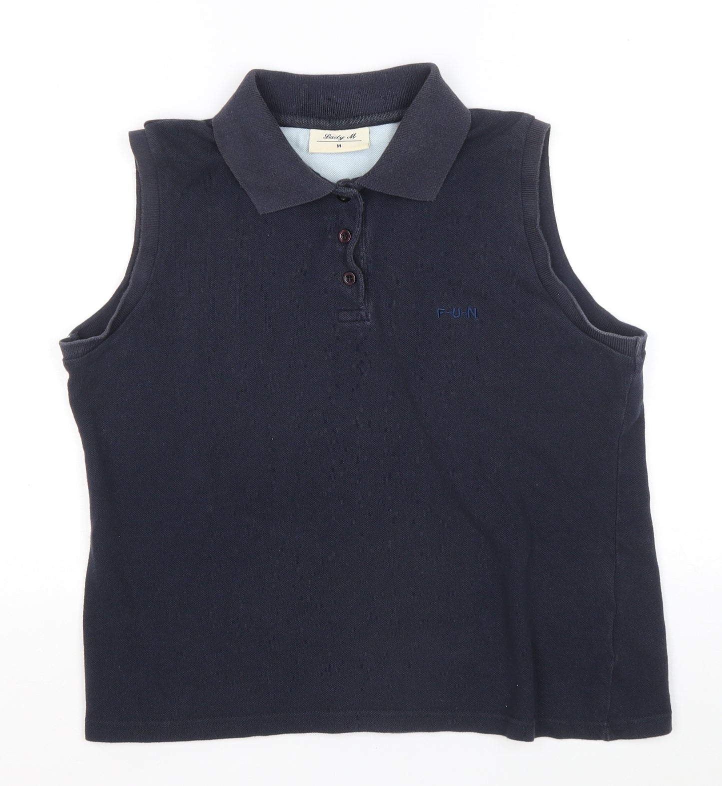 Lady Marlene Womens Blue Cotton Basic Polo Size M Collared - FUN