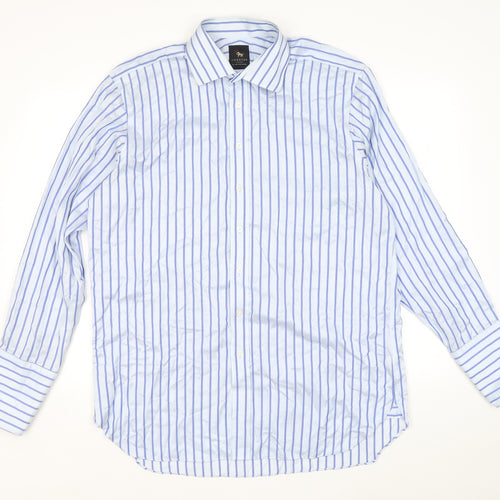 Chester Barrie Mens Blue Striped Cotton Dress Shirt Size 16.5 Collared Button