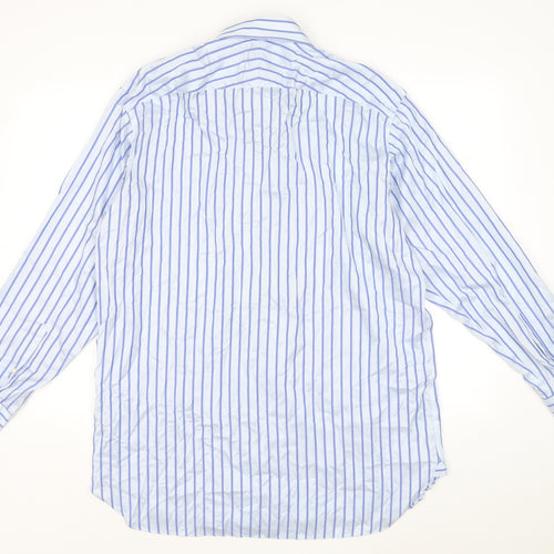 Chester Barrie Mens Blue Striped Cotton Dress Shirt Size 16.5 Collared Button
