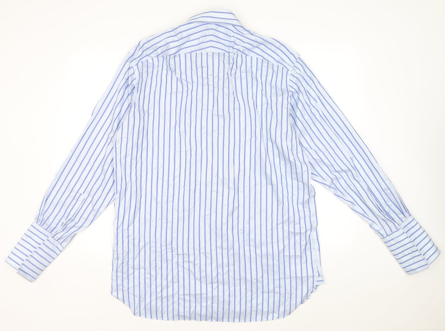 Chester Barrie Mens Blue Striped Cotton Dress Shirt Size 16.5 Collared Button