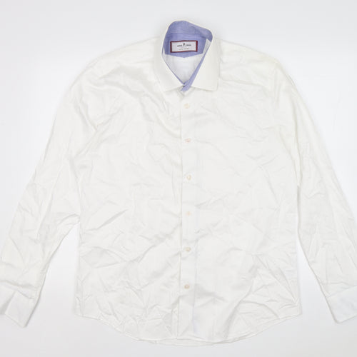 Herbie Frogg Mens White Cotton Dress Shirt Size 17 Collared Button