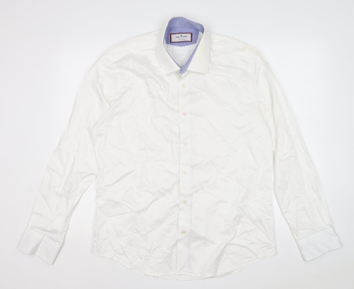 Herbie Frogg Mens White Cotton Dress Shirt Size 17 Collared Button
