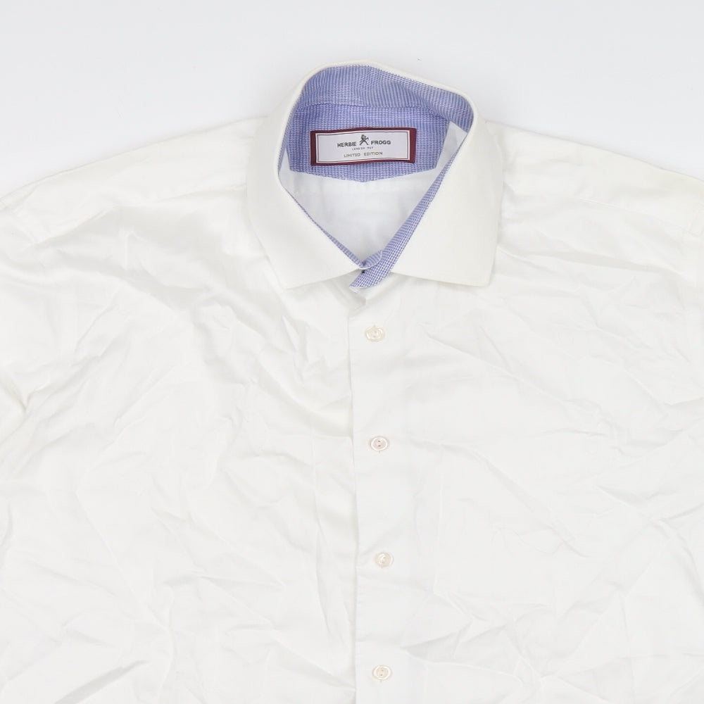 Herbie Frogg Mens White Cotton Dress Shirt Size 17 Collared Button