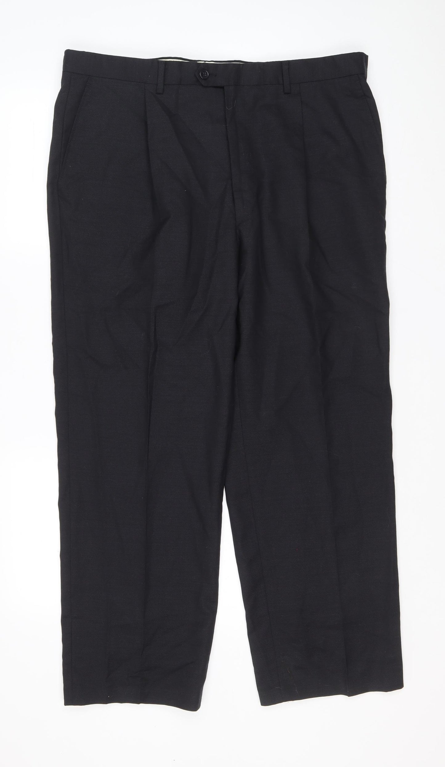 Marks and Spencer Mens Black Wool Trousers Size 38 L26 in Regular Zip