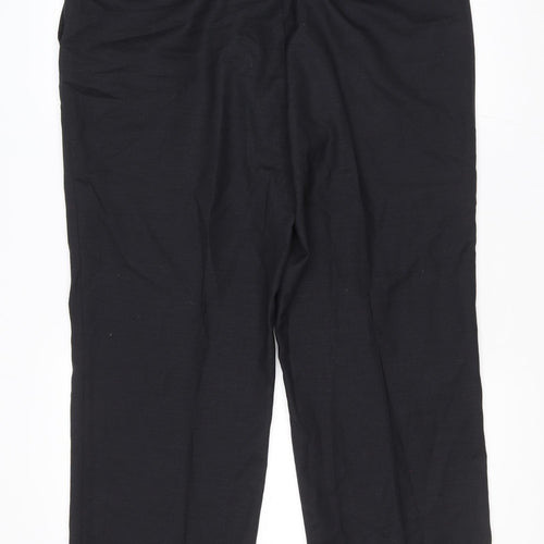 Marks and Spencer Mens Black Wool Trousers Size 38 L26 in Regular Zip