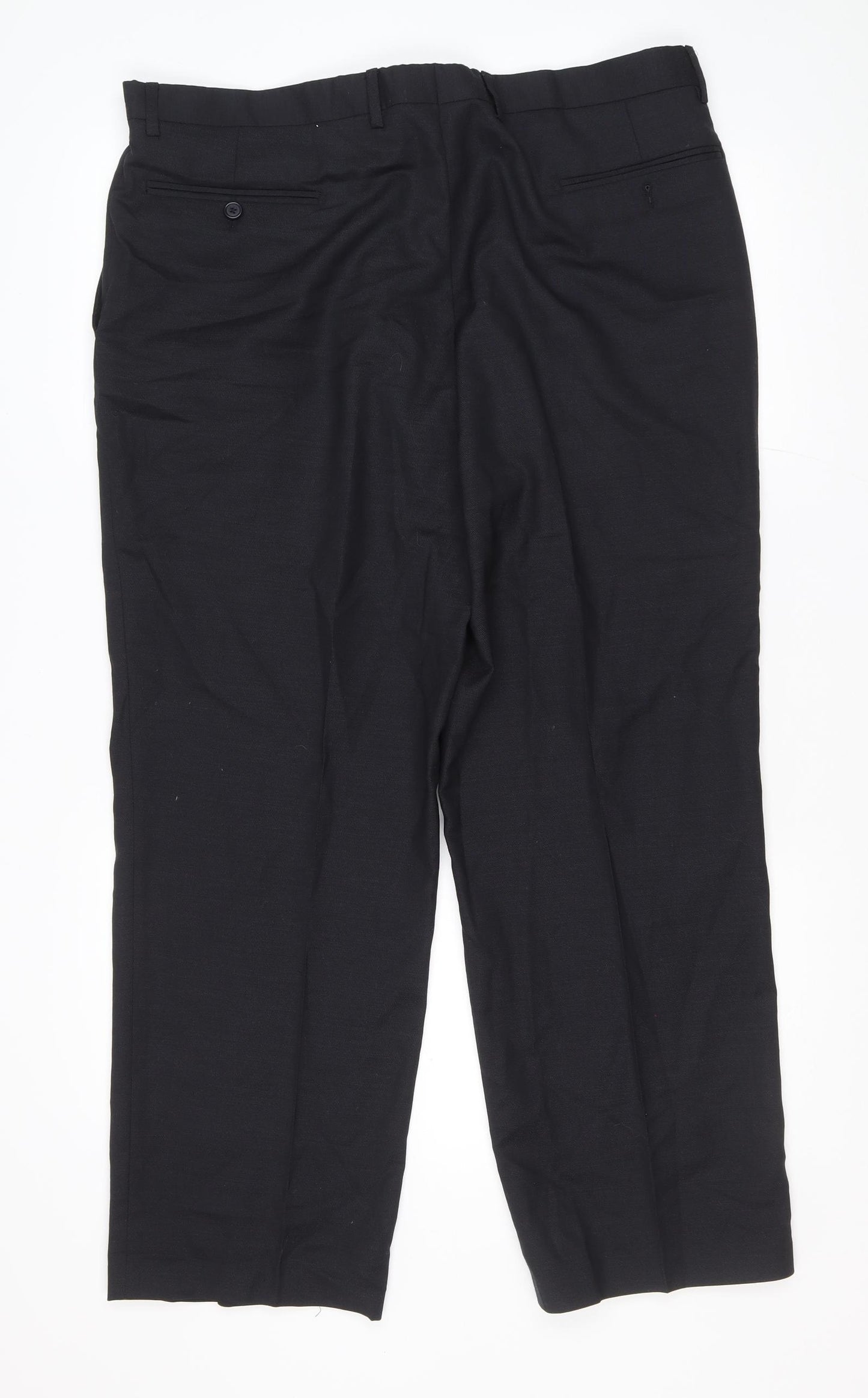 Marks and Spencer Mens Black Wool Trousers Size 38 L26 in Regular Zip