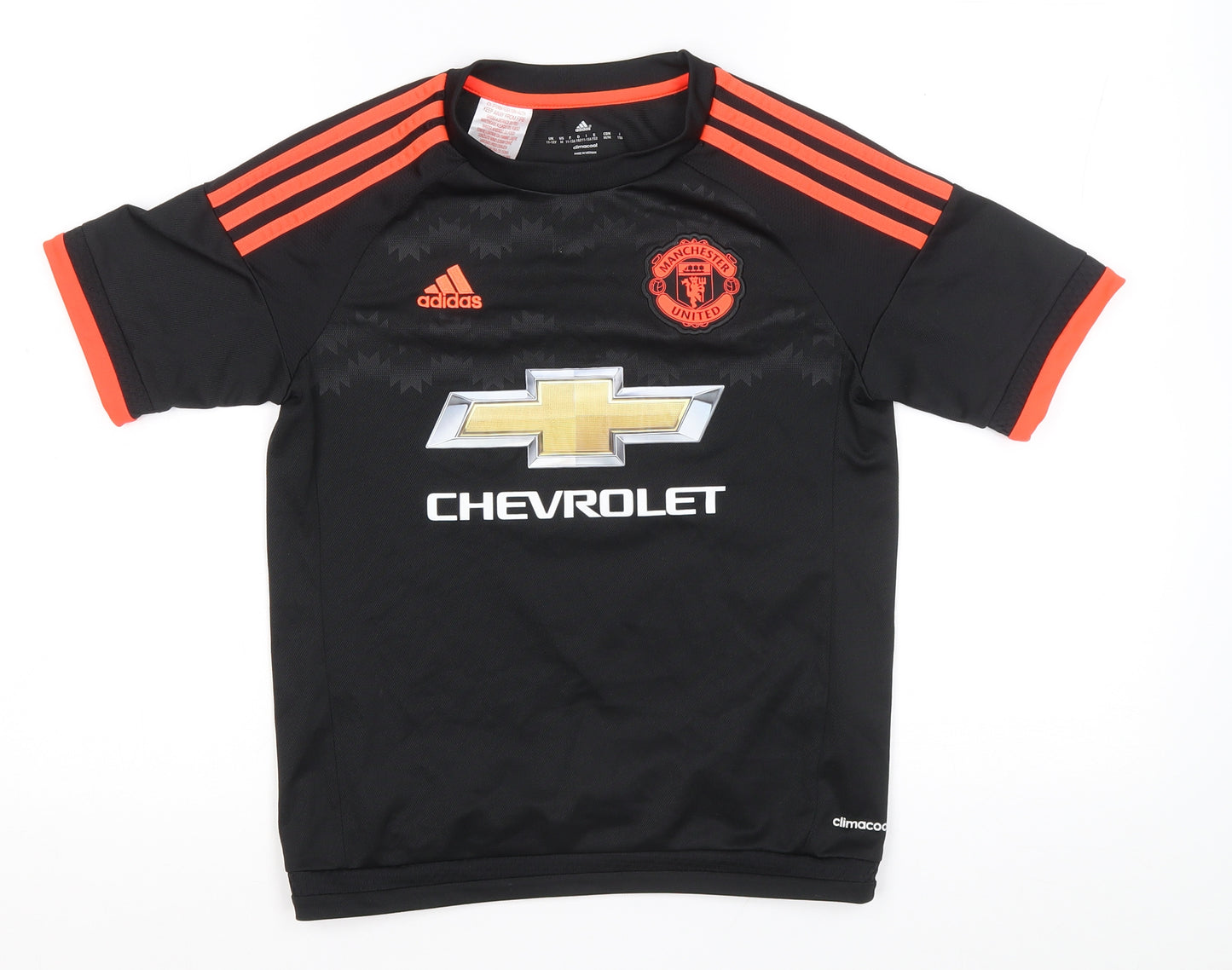 adidas Boys Black Polyester Basic T-Shirt Size 11-12 Years Round Neck Pullover - Manchester United