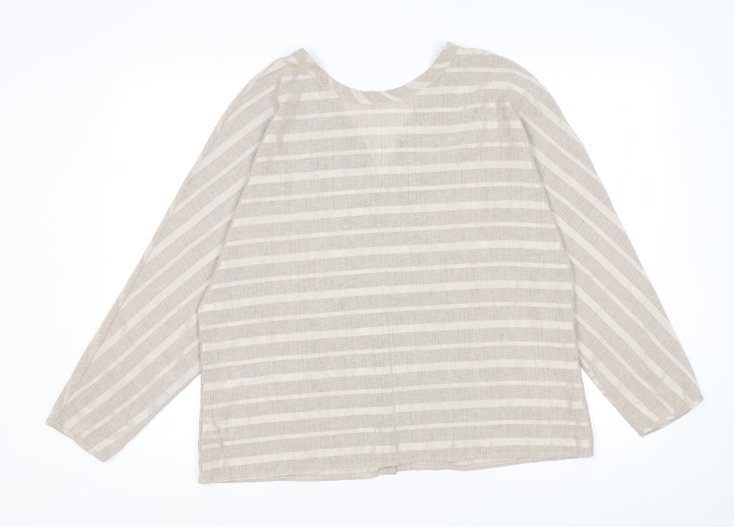 St Michael Womens Beige Striped Polyester Basic Button-Up Size 18 V-Neck