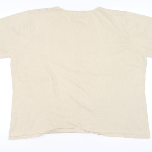Damart Womens Beige Round Neck Floral Cotton Pullover Jumper Size 20