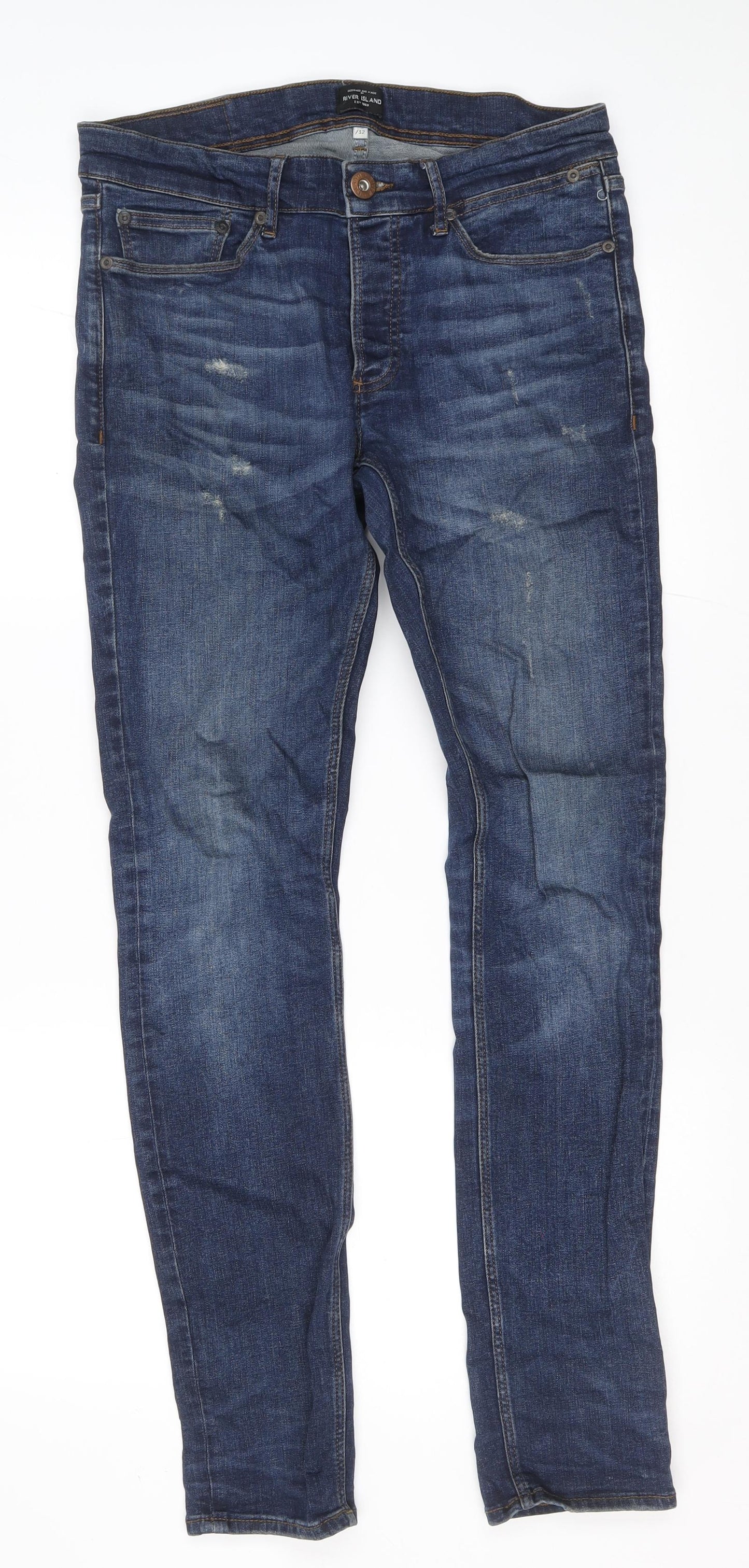 River Island Mens Black Cotton Skinny Jeans Size 32 L31 in Regular Zip
