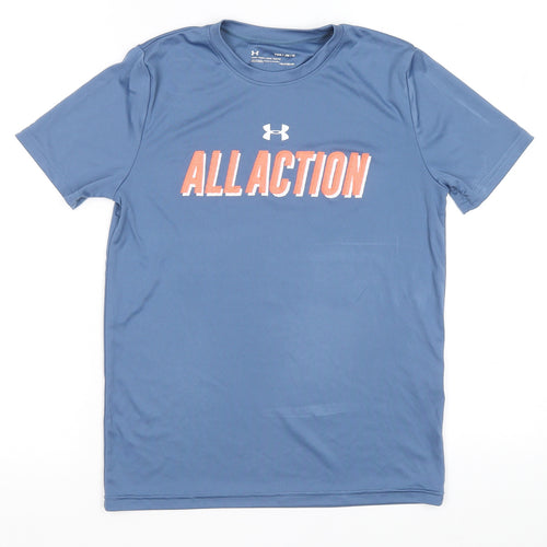 Under armour Boys Black Polyester Basic T-Shirt Size 12 Years Round Neck Pullover - All Action