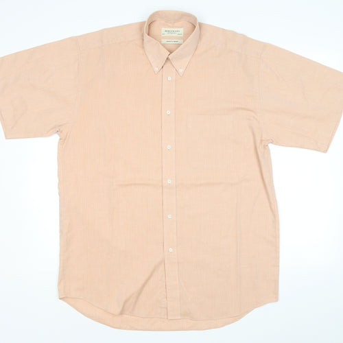 Debenhams Mens Pink Herringbone Cotton Button-Up Size 15.5 Collared Button