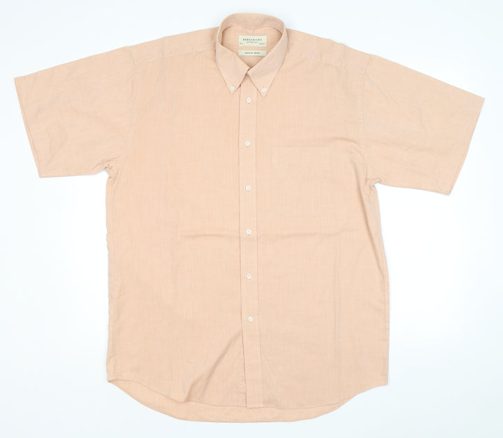 Debenhams Mens Pink Herringbone Cotton Button-Up Size 15.5 Collared Button