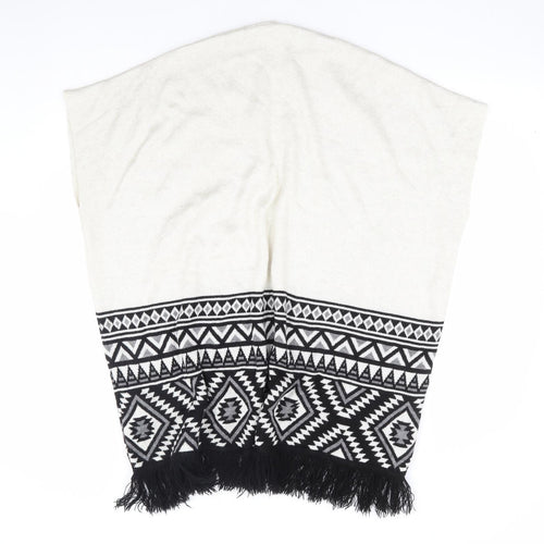 Primark Girls Ivory V-Neck Geometric Acrylic Cape Jumper Size 11-12 Years