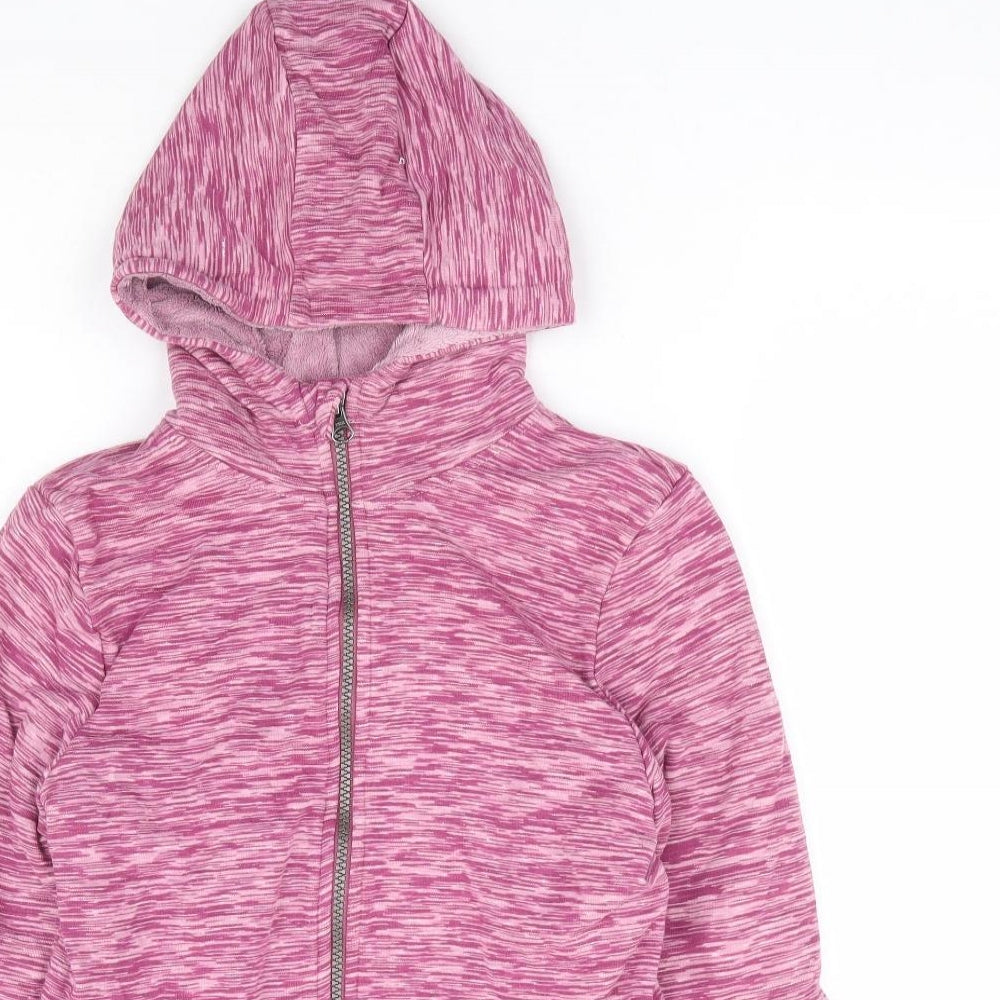 Pepperts Girls Pink Geometric Cotton Full Zip Hoodie Size 10-11 Years Zip - Fleece Lined