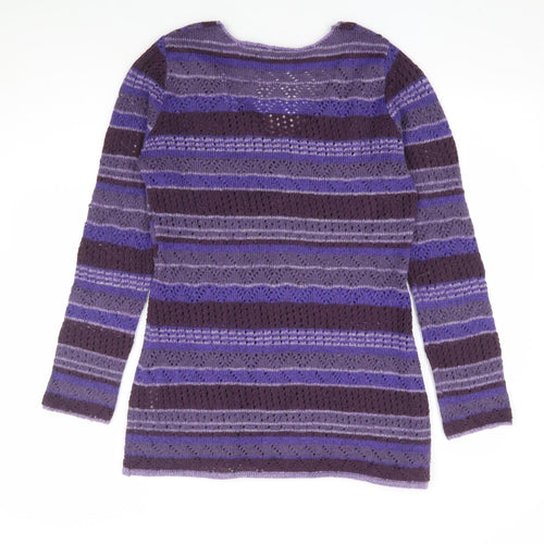 M&Co Womens Purple V-Neck Striped Acrylic Tunic Jumper Size M