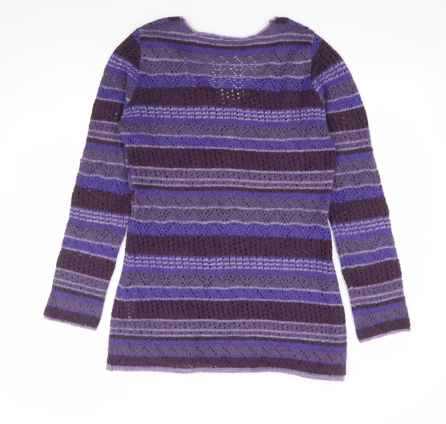 M&Co Womens Purple V-Neck Striped Acrylic Tunic Jumper Size M