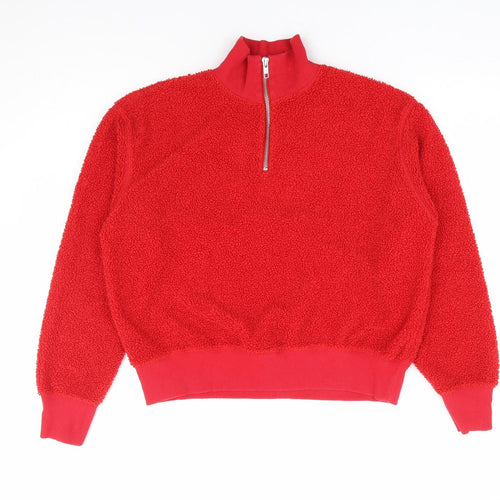 Topshop Womens Red Polyester Pullover Sweatshirt Size 6 Zip - Cropped
