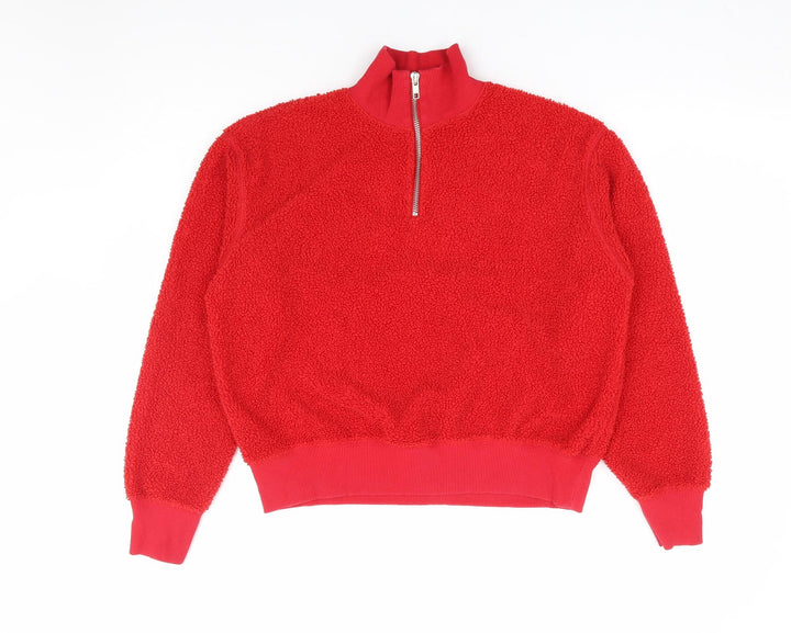 Topshop Womens Red Polyester Pullover Sweatshirt Size 6 Zip - Cropped