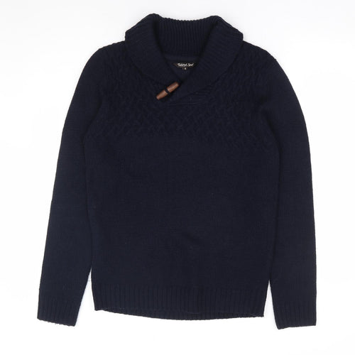 Twisted Soul Mens Blue Collared Acrylic Pullover Jumper Size S
