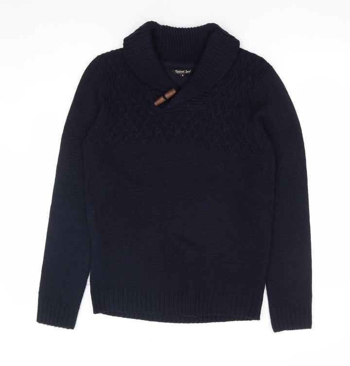 Twisted Soul Mens Blue Collared Acrylic Pullover Jumper Size S
